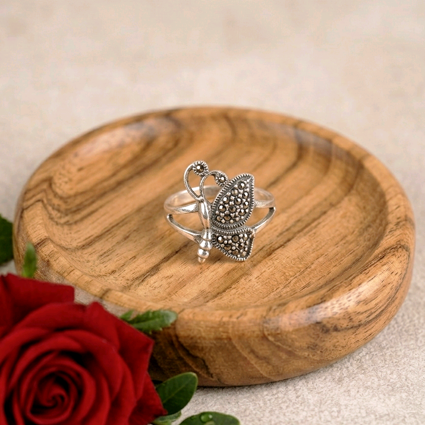 Marcasite Silver Butterfly Ring